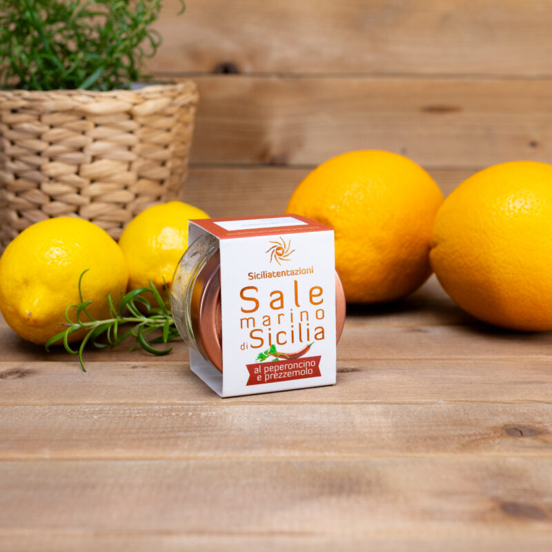 Sól morska z Sycylii aromatyzowana papryczką chili i pietruszką 100g Siciliatentazioni