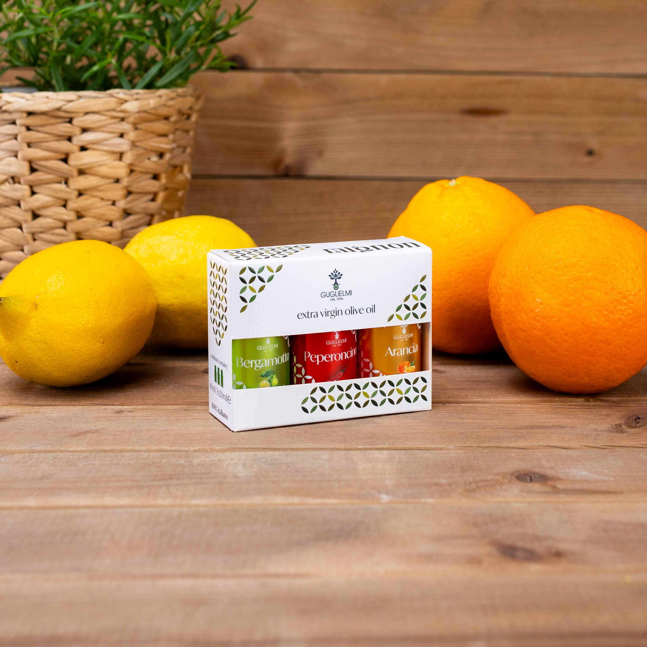 Zestaw oliw z oliwek extra vergine Bergamotka/Chili/Pomarańcza 3x20 ml Guglielmi
